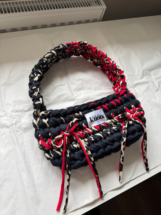 shoulder bag - black, red & leopard print (custom)