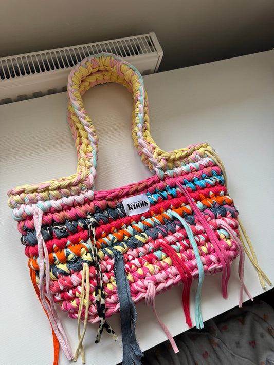 tote bag - denim, lemon, white, pinks and blues (custom)